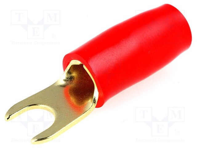 Terminal: fork; M4; 10mm2; gold-plated; insulated; red