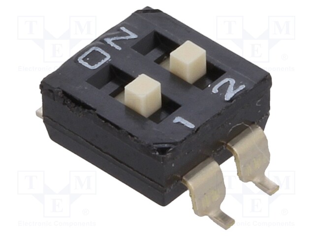 Switch: DIP-SWITCH; Poles number: 2; ON-OFF; 0.1A/50VDC; Pos: 2