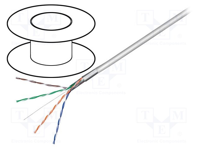 Wire; F/UTP; 5e; solid; Cu; 4x2x24AWG; LSZH; grey; 100m