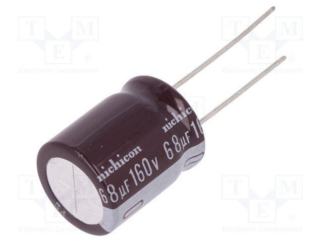 Capacitor: electrolytic; THT; 68uF; 160VDC; Ø16x20mm; Pitch: 7.5mm