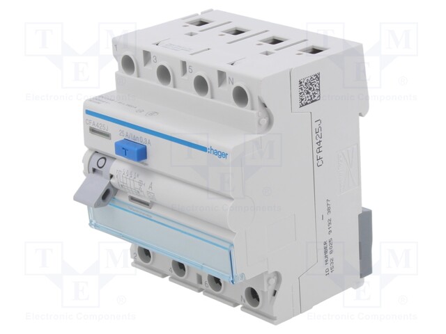 RCD breaker; Inom: 25A; Ires: 300mA; Max surge current: 250A; DIN