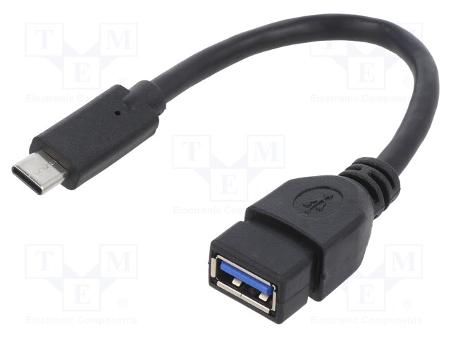 Cable; OTG,USB 3.0; USB A socket,USB C plug; 0.2m; black; bag