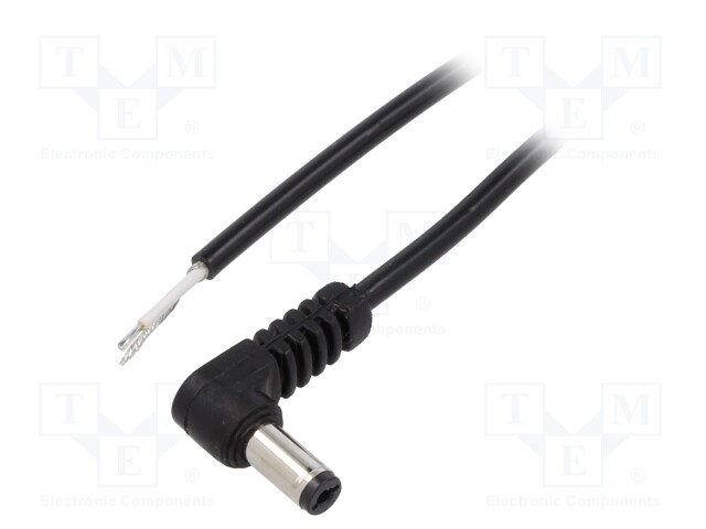 Cable; wires,DC 5,5/2,1 plug; angled; 0.5mm2; black; 1.5m