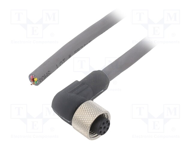 Connection lead; M12; PIN: 8; angled; 3m; plug; 36VAC; 2.2A; -25÷80°C