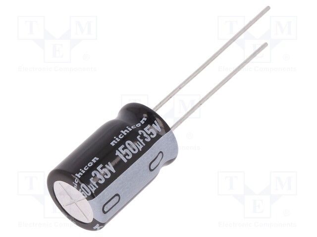 Capacitor: electrolytic; THT; 150uF; 35VDC; Ø10x16mm; Pitch: 5mm