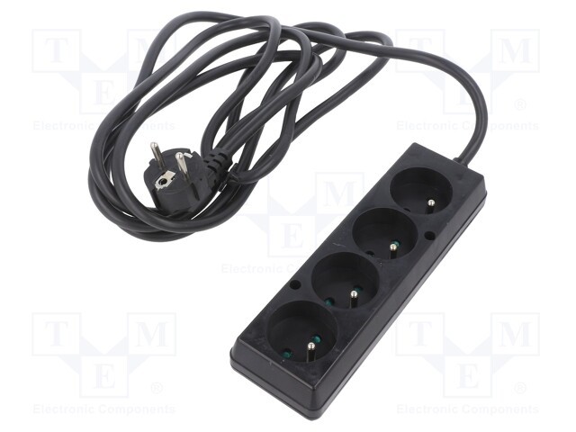 Extension lead; Sockets: 4; black; 3x1,5mm2; 3m; 16A