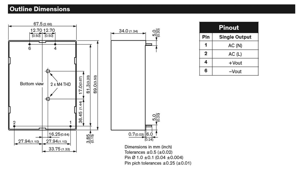 Converter: AC/DC; 60W; Uout: 15VDC; Iout: 4A; 87%; Mounting: PCB; 360g