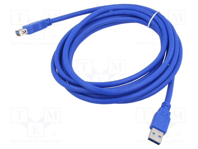 Cable; USB 3.0; USB A socket,USB A plug; gold-plated; 3m; blue