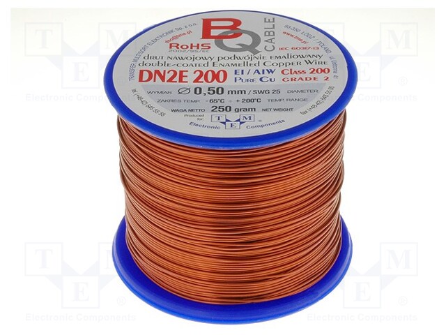 Coil wire; double coated enamelled; 0.5mm; 0,25kg; -65÷200°C