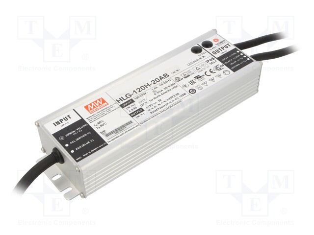 Power supply: switched-mode; LED; 120W; 20VDC; 17÷22VDC; 3÷6A; IP65