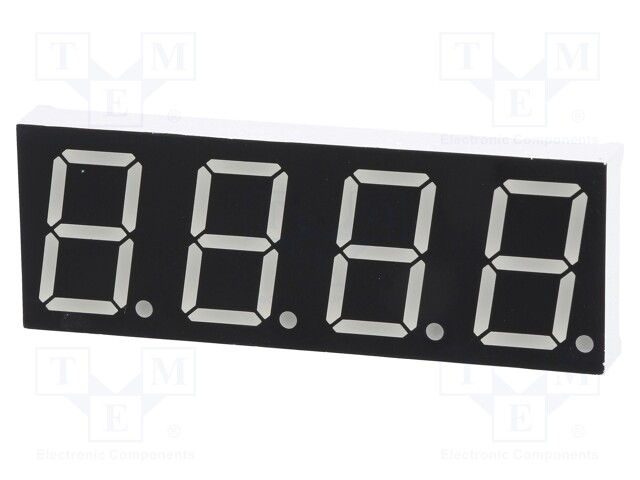 Display: LED; 7-segment; 20.32mm; 0.8"; No.char: 4; green; 5.6mcd