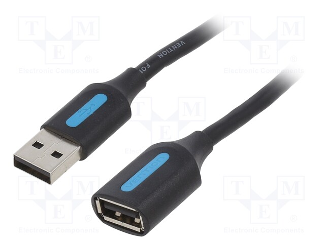 Cable; USB 2.0; USB A socket,USB A plug; nickel plated; 2m; black