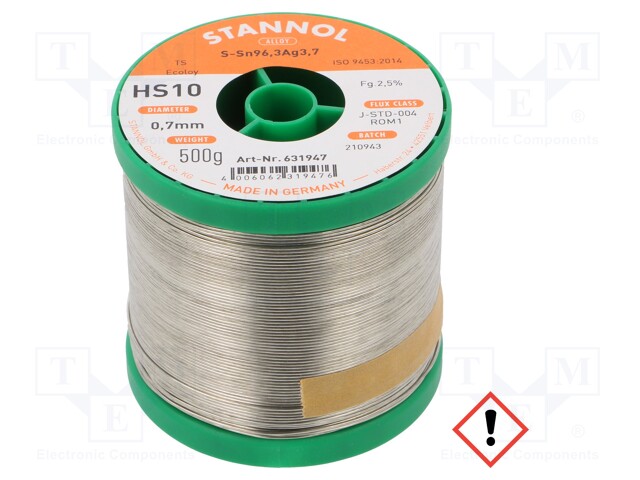 Soldering wire; Sn96Ag4; 0.7mm; 0.5kg; lead free; Package: reel