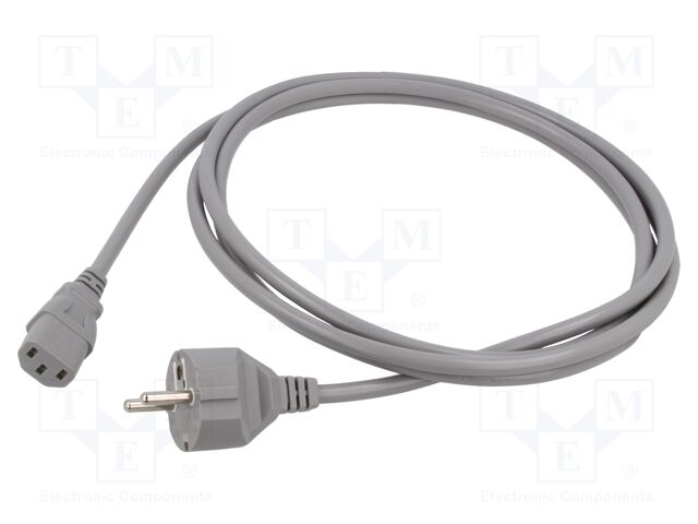 Cable; CEE 7/7 (E/F) plug,IEC C13 female; PVC; 2.5m; grey; 3x1mm2