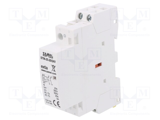 Contactor: 2-pole installation; 25A; 24VAC; 24VDC; NO x2; DIN