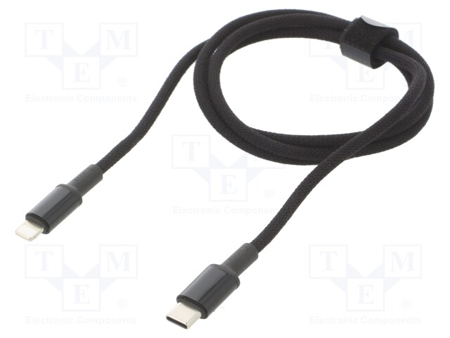 Cable; USB 2.0; Apple Lightning plug,USB C plug; 1m; black; 20W