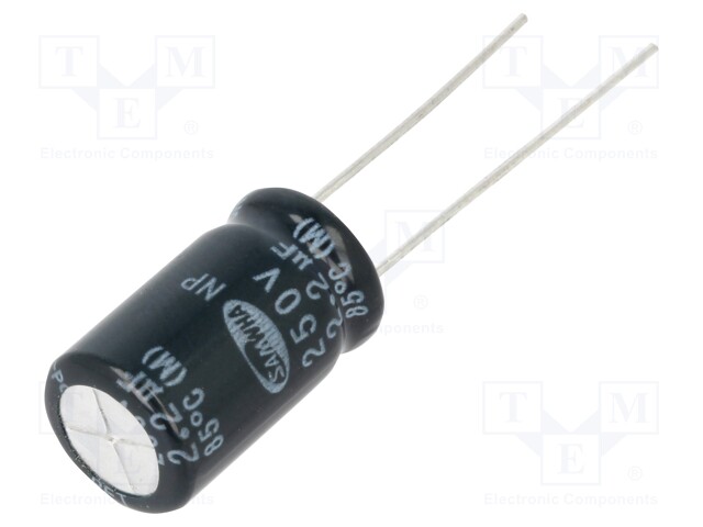 Capacitor: electrolytic; THT; 2.2uF; 250VDC; Ø10x16mm; ±20%; 2000h