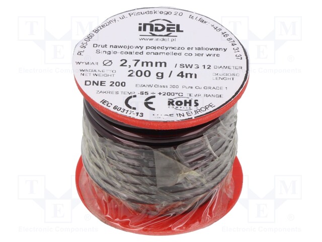 Coil wire; single coated enamelled; 2.7mm; 200g; -65÷200°C