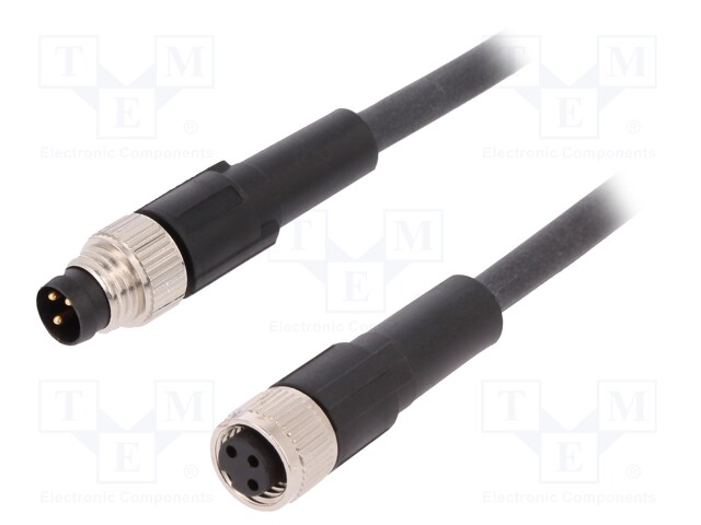 Connection lead; M8; PIN: 3; 2m; plug; 60VAC; 4A; -25÷80°C; IP65/IP67