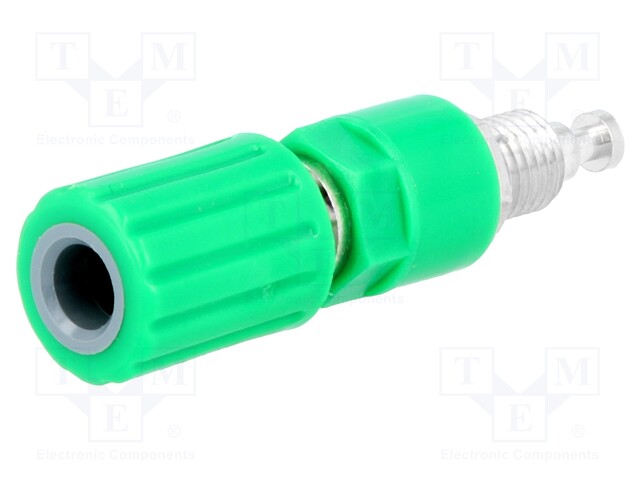 Socket; 4mm banana; 36A; Cutout: Ø8mm; green; nickel plated; 5mΩ