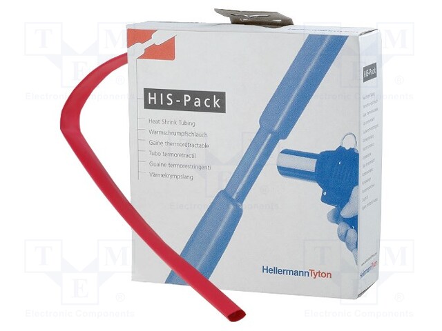 Heat shrink sleeve; 3: 1; 12mm; L: 5m; red; Package: reel