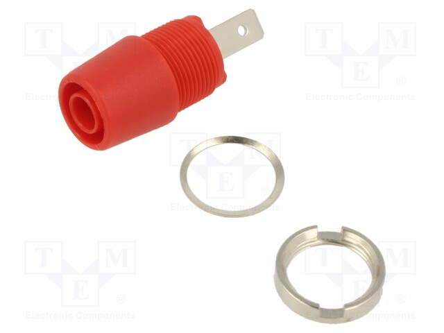 Socket; 4mm banana; 20A; 1kV; red; nickel plated; insulated