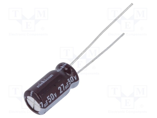 Capacitor: electrolytic; low impedance; THT; 27uF; 50VDC; ±20%