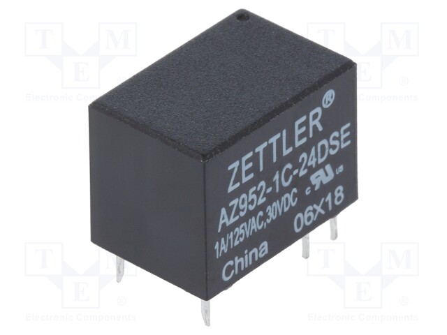 Relay: electromagnetic; SPDT; Ucoil: 24VDC; 1A/125VAC; 1A/30VDC; 1A