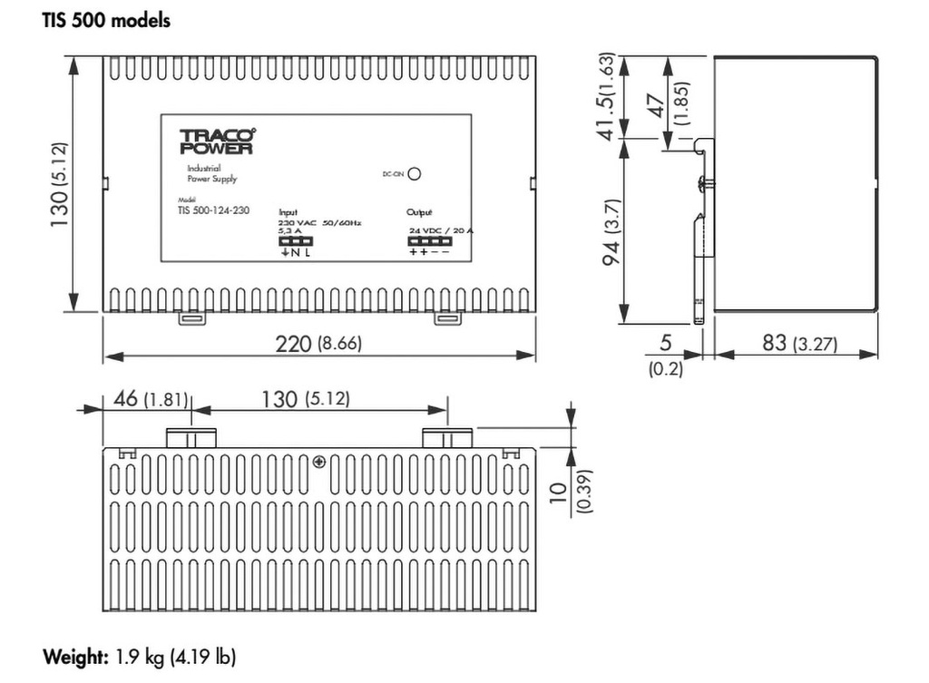 Power supply: switched-mode; 500W; 24VDC; 24÷28VDC; 20A; 93÷115VAC