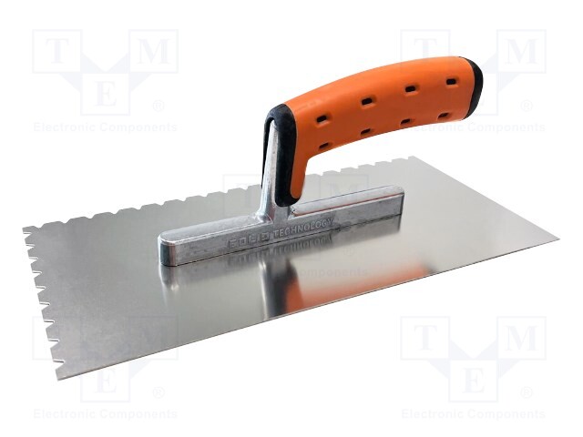 Notch trowel; L: 270mm; W: 130mm; stainless steel