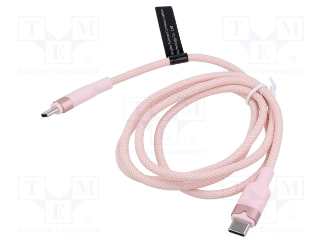 Cable; USB 2.0; USB C plug,both sides; nickel plated; 1m; pink