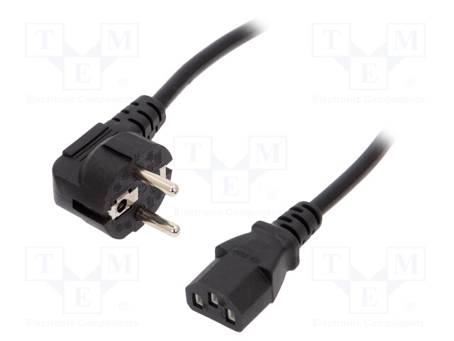 Cable; CEE 7/7 (E/F) plug angled,IEC C13 female; 1.5m; black