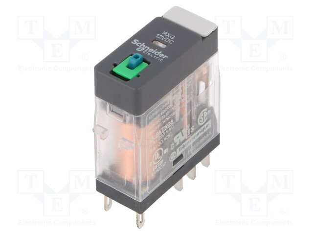 Relay: electromagnetic; DPDT; Ucoil: 12VDC; 5A/250VAC; 5A/30VDC; 5A