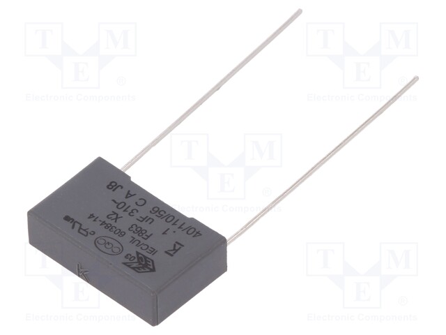 Capacitor: polypropylene; X2; 0.1uF; 15mm; ±10%; 18x11x5mm; 310VAC