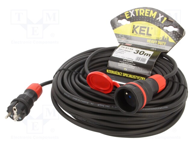 Extension lead; Sockets: 1; rubber; black; 3x1,5mm2; 30m; 16A