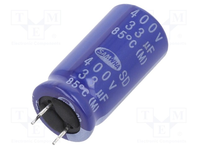 Capacitor: electrolytic; THT; 33uF; 400VDC; Ø12.5x25mm; ±20%; 2000h