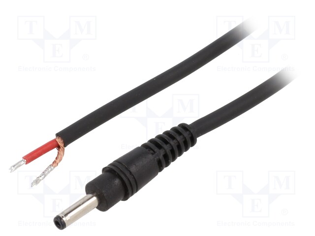 Cable; wires,DC 1,3/3,5 plug; straight; 1mm2; black; 0.5m