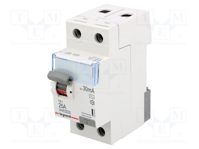 RCD breaker; Inom: 25A; Ires: 30mA; Max surge current: 250A; 400V