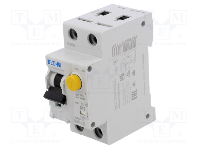 RCBO breaker; Inom: 16A; Ires: 30mA; Poles: 1+N; 240VAC; IP20; FRBmM