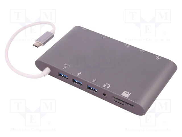 Docking station; HDMI 1.4,USB 3.0,USB 3.1; 200mm; Colour: grey