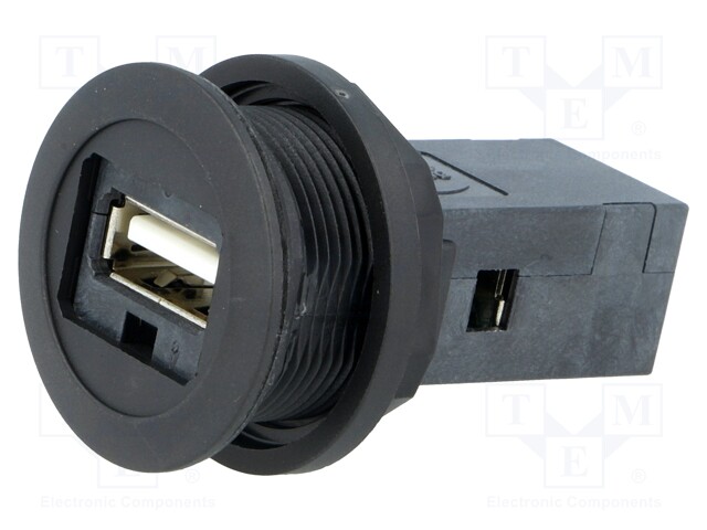 USB socket; 22mm; har-port; -25÷70°C; Ø22.3mm; IP20; Colour: black