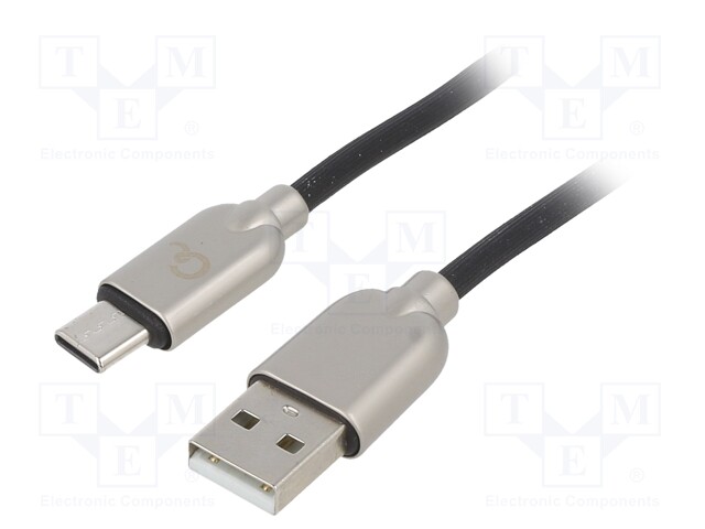 Cable; USB 2.0; USB A plug,USB C plug; gold-plated; 1m; black