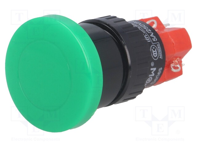 Switch: push-button; Pos: 2; SPDT; 3A/250VAC; 2A/24VDC; green; green