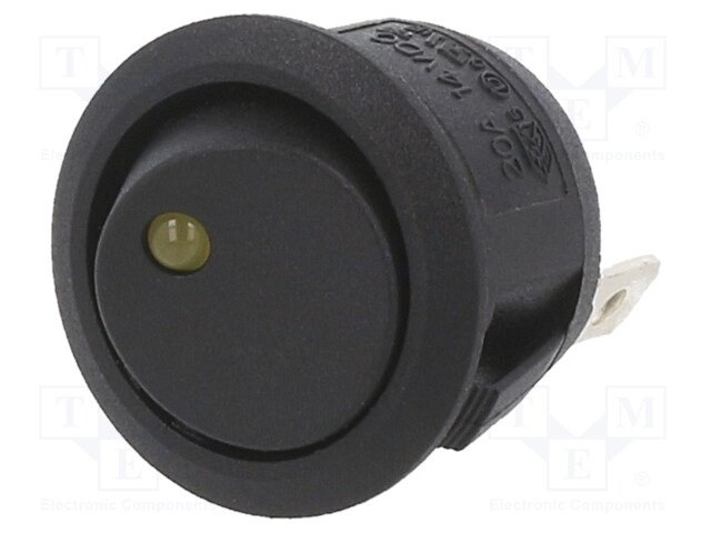 ROCKER; SPST; Pos: 2; OFF-ON; 20A/14VDC; black; LED; Rcont max: 50mΩ