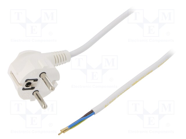 Cable; SCHUKO plug,CEE 7/7 (E/F) plug angled,wires; 5m; white