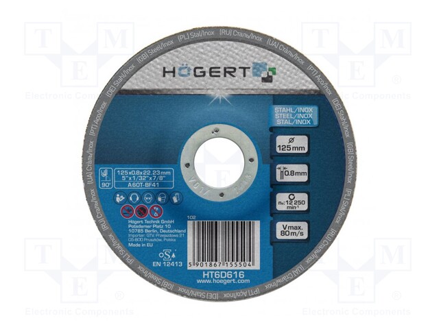 Cutting wheel; Ø: 125mm; Øhole: 22.23mm; Disc thick: 0.8mm