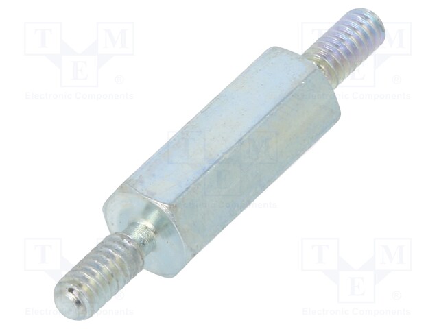 Screwed spacer sleeve; 10mm; Ext.thread: M2; hexagonal; steel