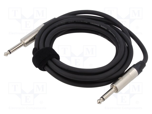 Cable; Jack 6,3mm 2pin plug,both sides; 12m; black; Øcable: 6mm