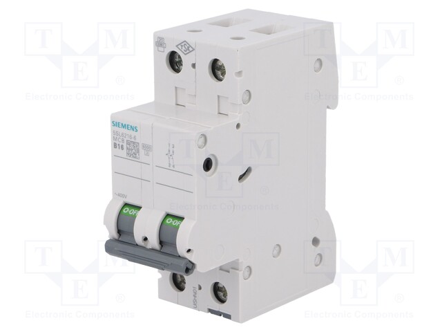 Circuit breaker; 400VAC; Inom: 16A; Poles: 2; DIN; Charact: B; 6kA