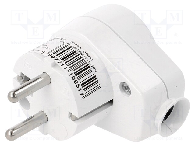 Connector: AC supply; plug/socket; Layout: 2P+PE; white; 250VAC